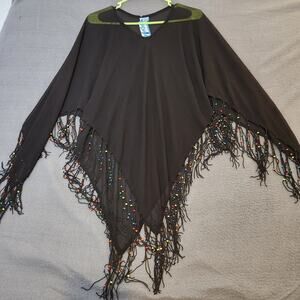 SOAKED Womens Embellished SWIMSUIT‎ COVER UP Sheer Black One Size Beads SWIM NWT